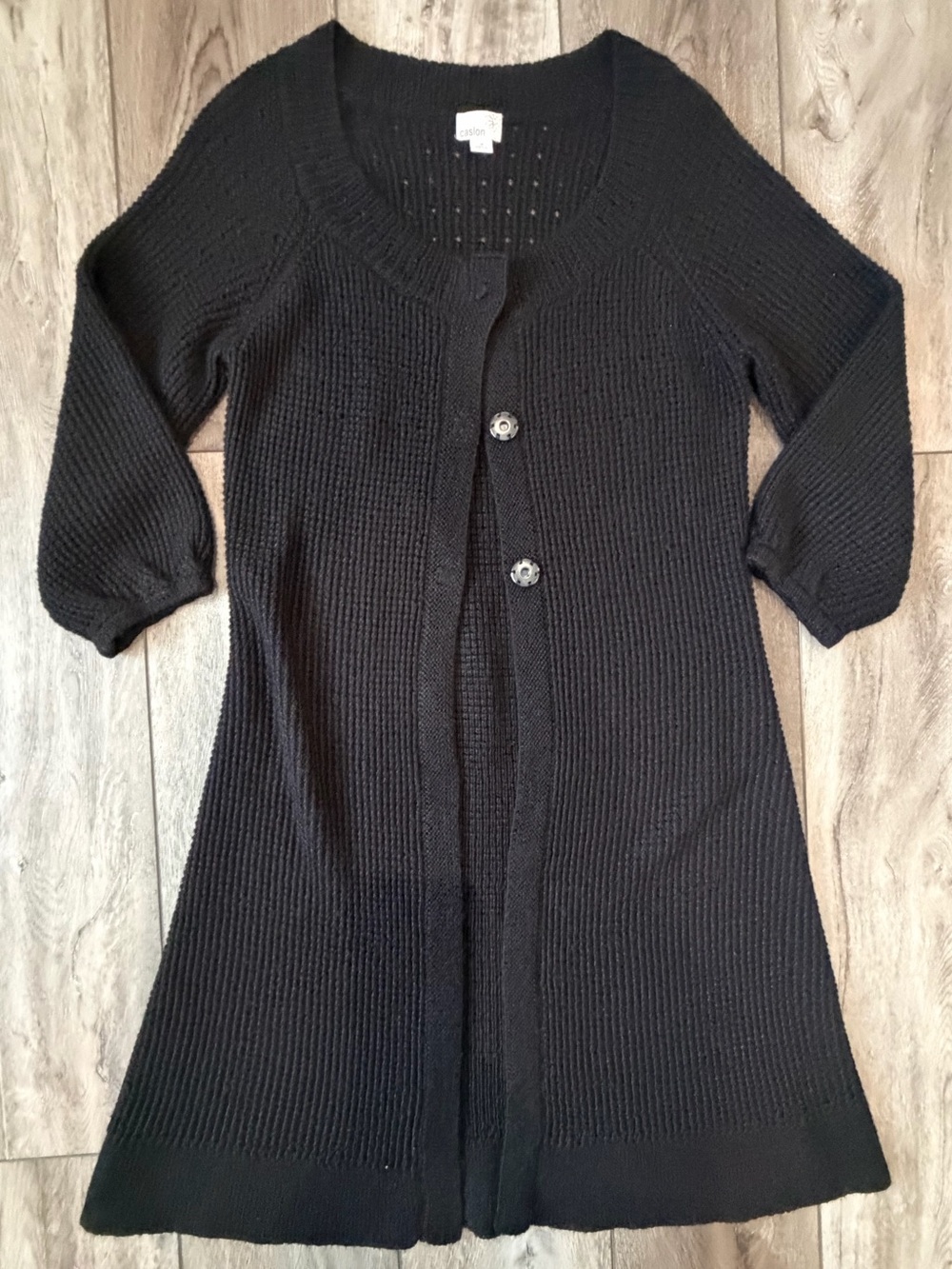 Caslon Black Long Knit Cardigan with Button Front (M)